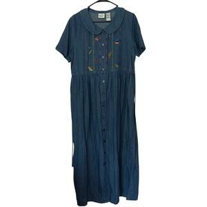 Vintage TR Bentley Button Front Denim Embroidered Dress Size L Teachercore